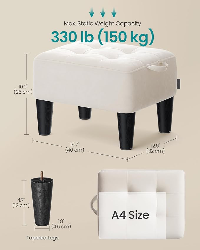 SONGMICS Foot Stool with Legs, Small Footstool Ottoman, Velvet Seat with Thick - Image 3