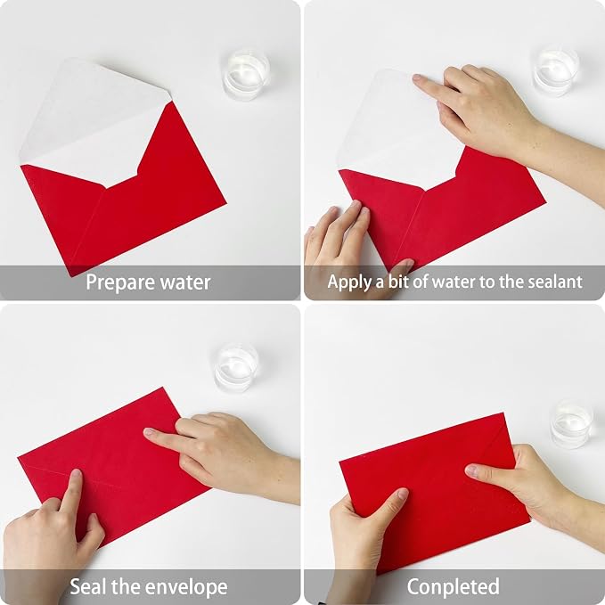 YINUOYOUJIA 50 PCS Pearl Red Envelopes A7, 5 x 7 Red Shimmer Envelopes - Image 3