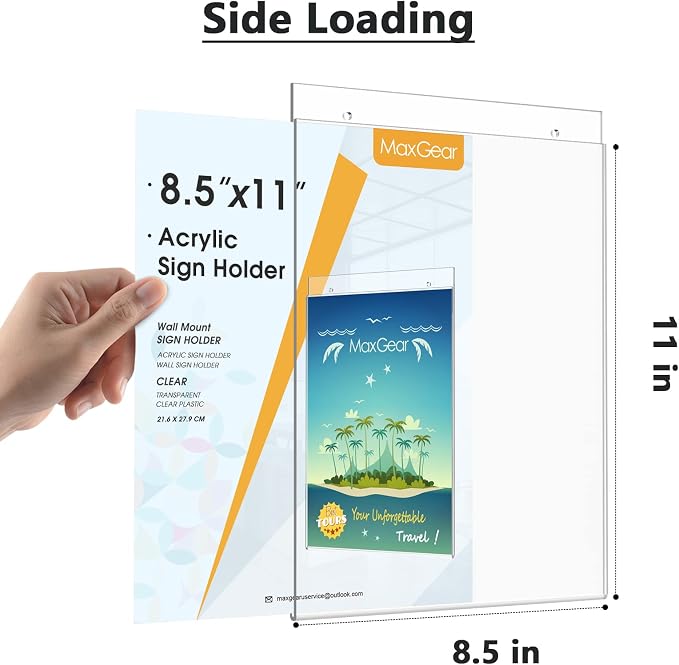 MaxGear Acrylic Wall Mount Sign Holder, 8.5 x 11 Vertical, 12 Pack | Clear - Image 2