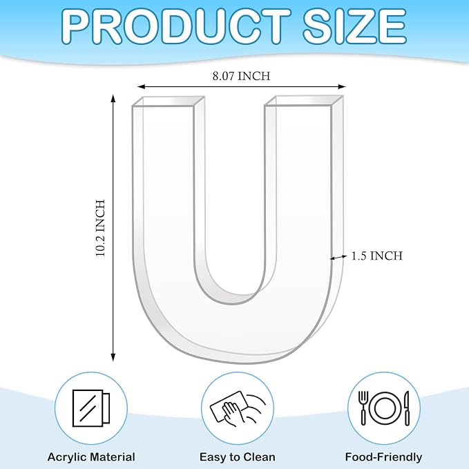 10" U Clear Acrylic Letter Charcuterie Board Box, Reusable Fillable Decorative - Image 2