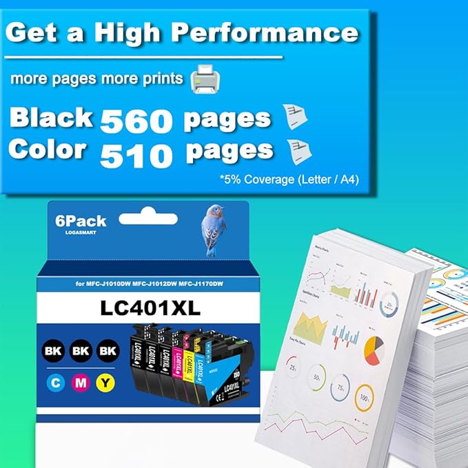 LC401XL Ink Cartridges for Brother Printer Compatible for LC401 Ink Cartridges for MFC-J1010DW MFC-J1012DW MFC-J1170DW Printer 6 Pack (3 Black, 1 Cyan, 1 Magenta, 1 Yellow)-DeskLoop Office