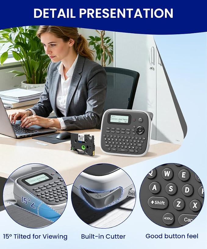 Label Maker Machine with 4 Tapes, 12mm Laminated Waterproof-Labels, D210s - Image 5