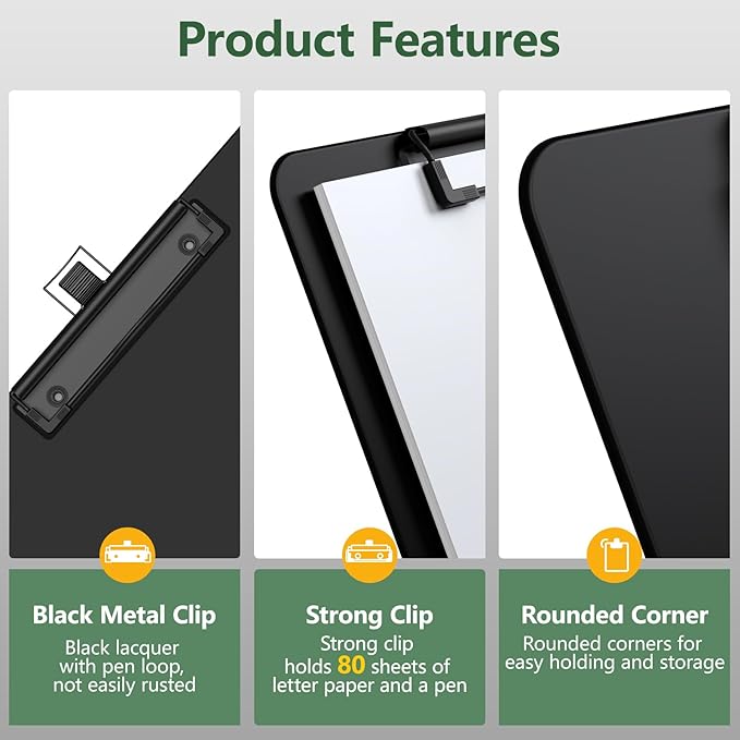 Black Clipboard with Pen Holder, 8.5 x 11 Clip Boards | Black Low Profile Clip - Image 4