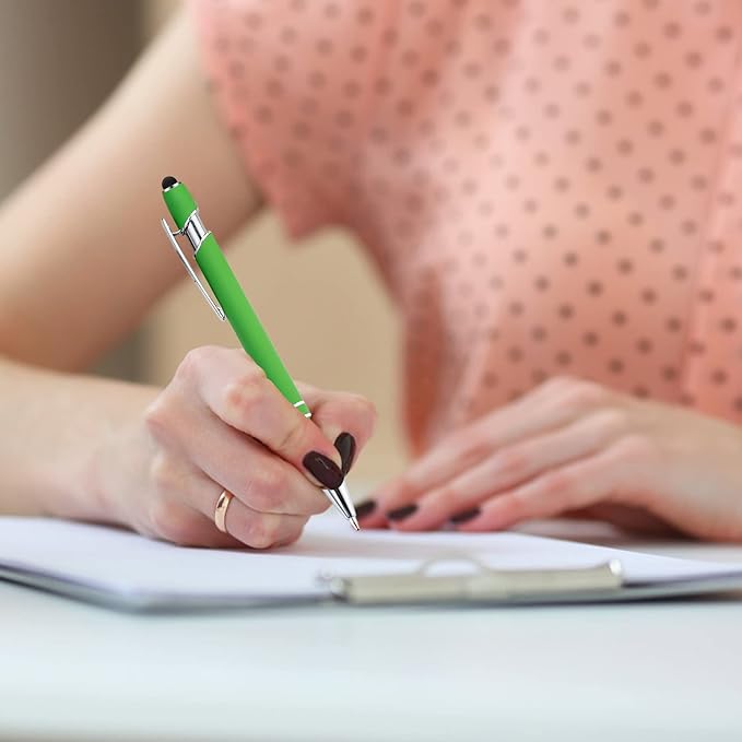 PASISIBICK 12 Pieces Green Ballpoint Pen with Stylus Tip, 2 in 1 Stylus Stylish Pen, Metal Stylus Pen for Touch Screens, Black Ink, 1.0 mm Medium Point.(12 PCS Green)-DeskLoop Office