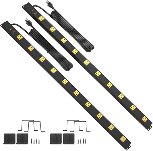 10 Outlet Surge Protector, Long Metal Wide Spaced Garage Industrial Power Strip, Heavy Duty with 6 FT Cord, 15A, 125V, 1875W, 2700 Joules, 2Pack, SGS Listed-DeskLoop Office