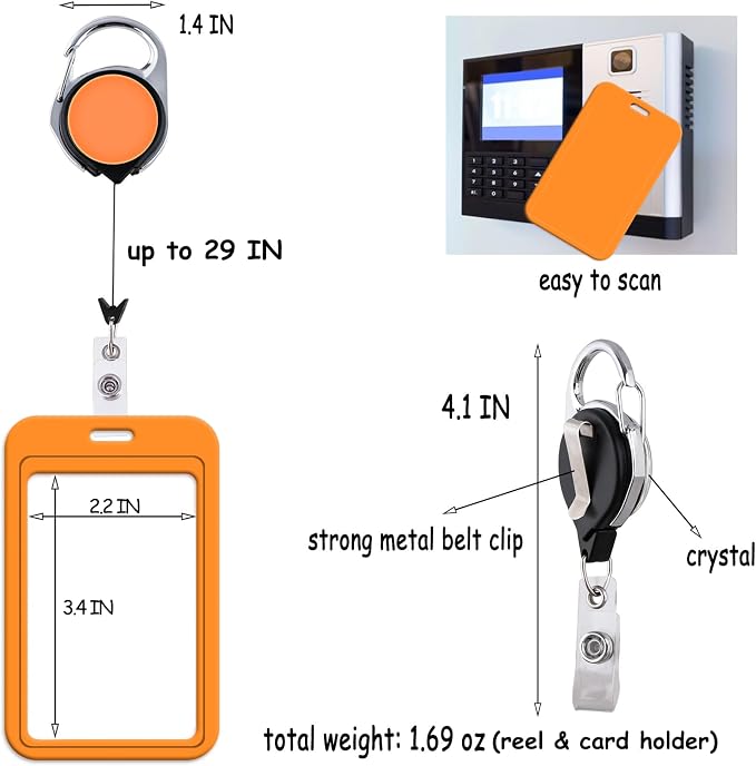 Cute Orange ID Badge Solid Holder Heavy Duty Keychain Retractable Badge Reel ID - Image 5