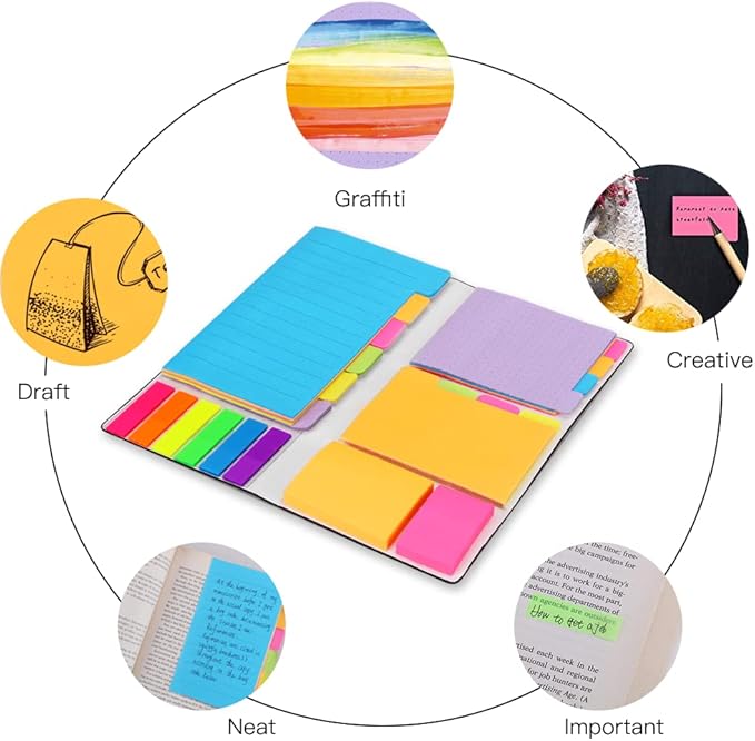 Sticky Notes Set, Hommie Colored Divider Self-Stick Notes Pads Bundle, Prioritize with Color Coding, 60 Ruled (3.7x6), 40 Dotted (3.7x3), 40 Blank (3x3.7), 60 Per Rectangular, 25 Per PET Color-DeskLoop Office