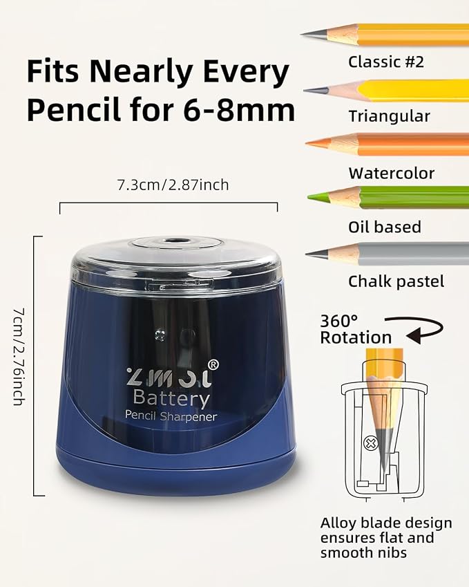 ZMOL Battery Powered Electric Pencil Sharpener, Small Battery Operated Colored - Image 2
