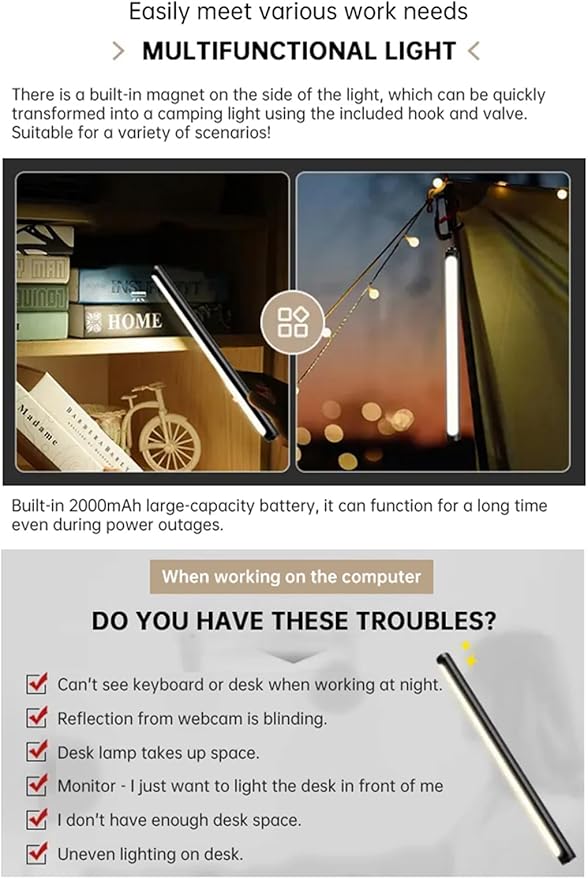 Computer Light with Clamp, Desk Lamp, Lamps for Office, 5500K Ultra Bright Adjustable Dimming, Desk Lights for Computer, Outdoor use.-DeskLoop Office