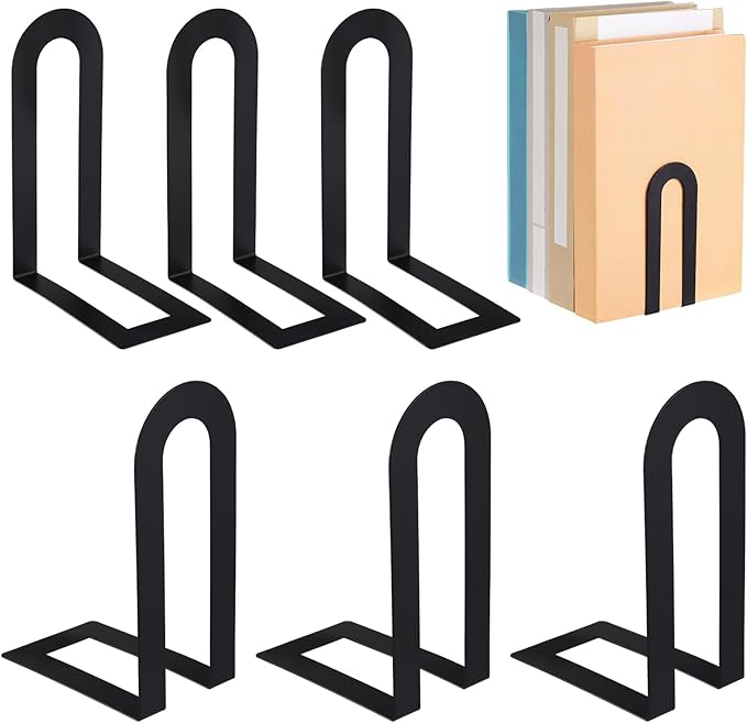 Chunful 6 Pcs Metal Book Ends for Shelves Modern Bookends Decorative Book Shelf by Chunful