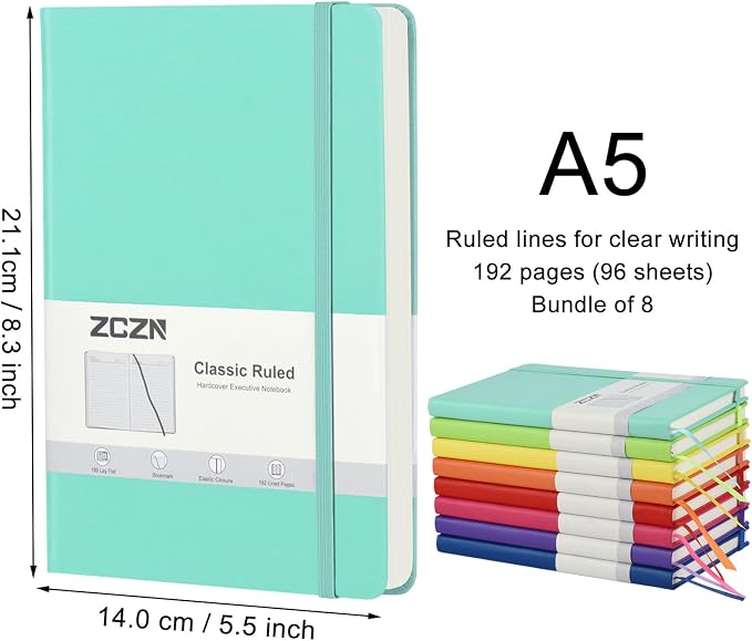 ZCZN 8 Pack Hardcover Journal Notebooks, 8 Colors, A5 Lined Journals - Image 2