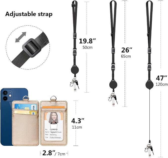 Leather Badge Holder and Adjustable Retractable Lanyards, Quick Release Buckle - Image 4