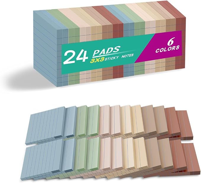 Lined Sticky Notes 3x3 in, Notepads by Kozerite
