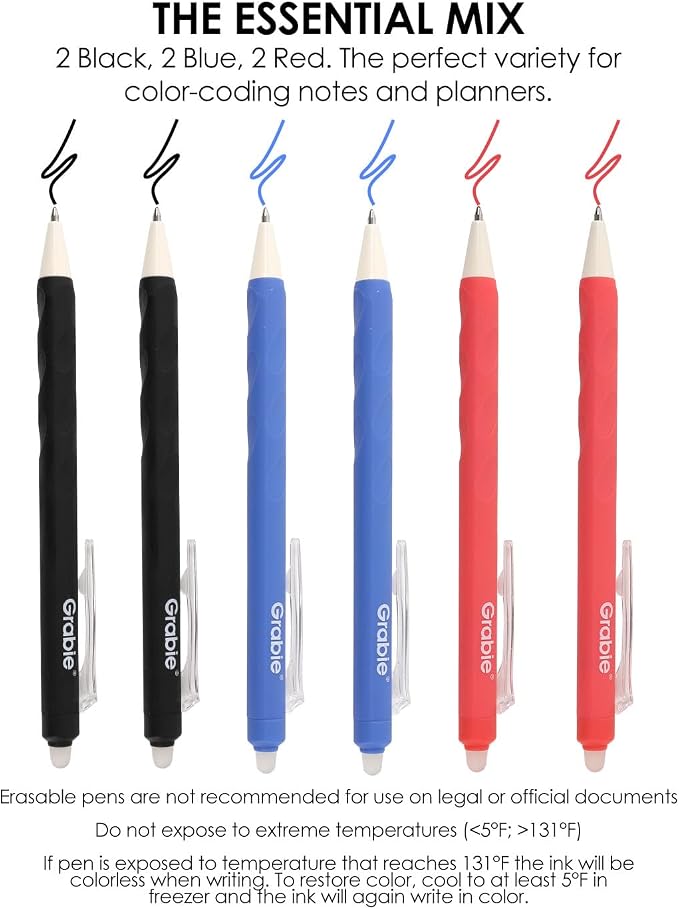 Grabie Erasable Gel Pens, Medium Point 0.7 mm Erasable Pens, Make Mistakes - Image 4
