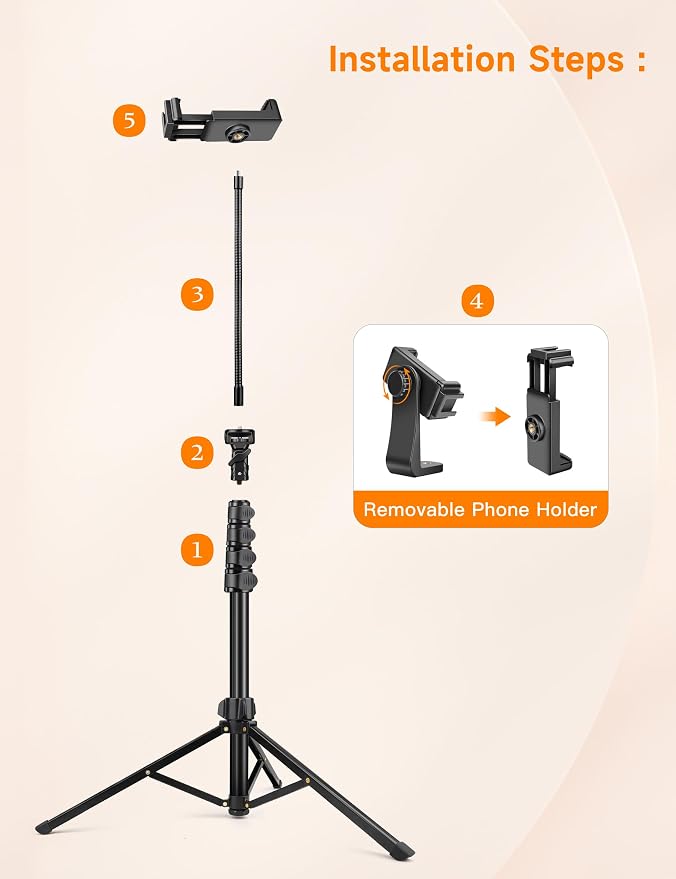 Phone Tripod, Portable Aluminum Cellphone Stand - Image 9