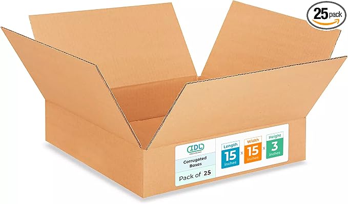 Medium Moving & Shipping Boxes 15"L x 15"W x 3"H by IDLPackaging