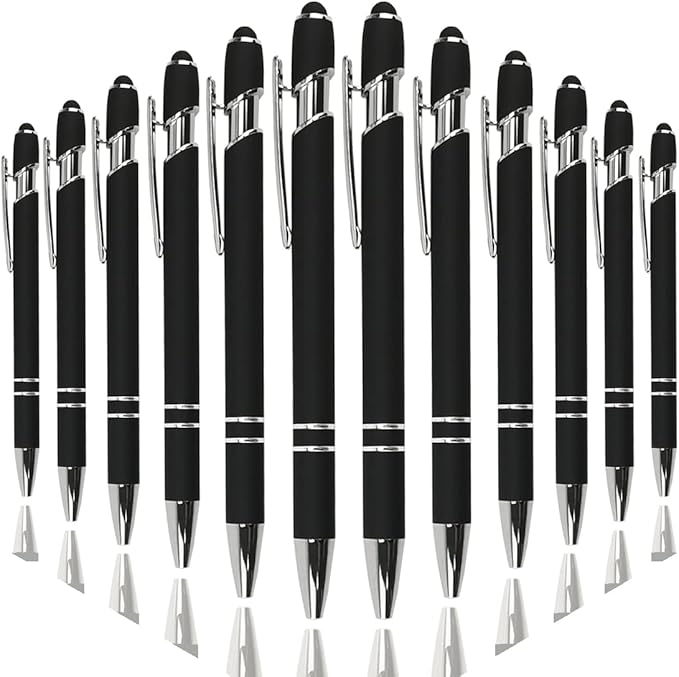 Ballpoint Pen with Stylus Tip, Soft Touch Click Metal Pen, 1.0mm Medium Point, Black Ink, 12 Count(Black)-DeskLoop Office
