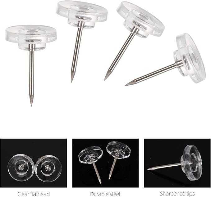300 Pcs Push Pins Clear Thumb Tacks Pins Clear Flat Head Thumb Tacks Thumb Tack - Image 3