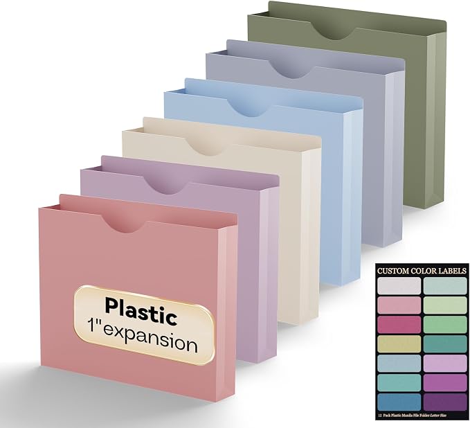 Plastic 1 Inch File Jackets Letter Size, Expanding File Folde by NORDUN