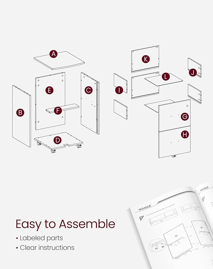 VASAGLE 2-Drawer File Cabinet, Locking Filing Cabinet for Home Office, Small Rolling Printer Stand, A4, Letter-Size Hanging Files, Assembly Required, White ULCD027T46V2-DeskLoop Office