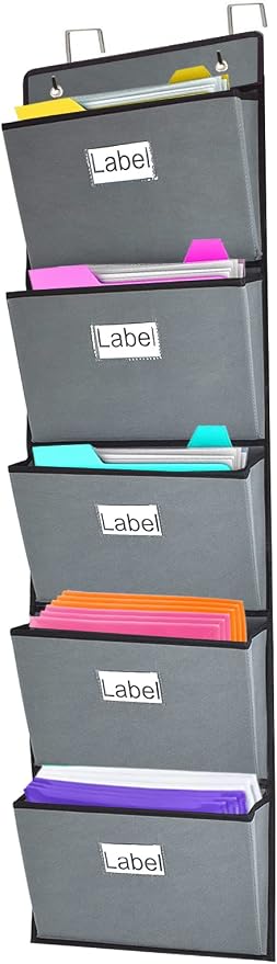 Over the Door Hanging File Organizer 5 Extra Large Pockets Wall Hanging File by VAKMRVE