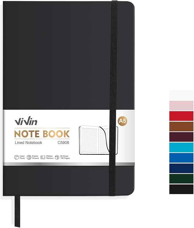 ViVin Lined Journal Notebooks for Work, 192 Pages, Medium 5.5 x 8.3 inch by ViVin