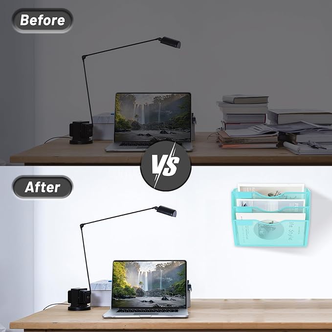 EASEPRES 3 Pocket Mesh Hanging Wall File Organizer, Wall Mounted Mail Paper Document Folder Holder, Clipboard Storage Organization Magazine Rack with Nametag Label for Office Home School, Blue-DeskLoop Office