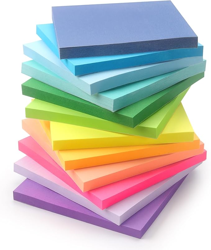 12 Pack Bright Colors Sticky Notes 3x3 Inch, Strong Sticky Self-Adhesive by OSBOO