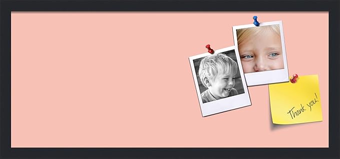 PinPix 28x12 Inch Cork Bulletin Board. This Decorative Framed Pin Board Comes with Pink Pastel Design and a Satin Black Frame. Ideal for Home Office Decor or Message Board (PinPix-1813)-DeskLoop Office