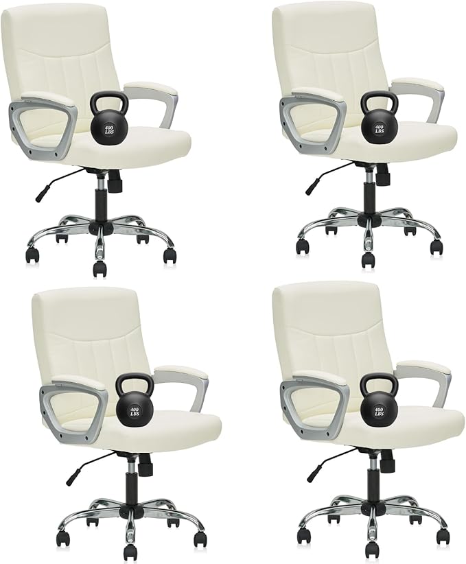 CLATINA Office Computer Desk Chair Executive Mid Back Chair Comfortable Ergonomic Managerial Chair Adjustable PU Leather Home Office Desk Chair Swivel, White 4PK-DeskLoop Office