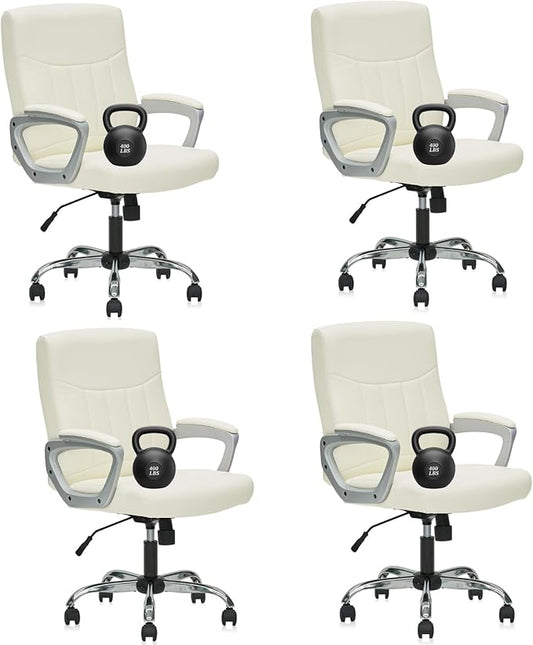 CLATINA Office Computer Desk Chair Executive Mid Back Chair Comfortable Ergonomic Managerial Chair Adjustable PU Leather Home Office Desk Chair Swivel, White 4PK-DeskLoop Office