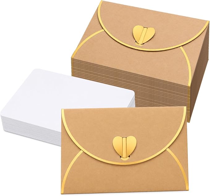 25Pcs Mini Envelope with Gold Heart Shaped Clasp and Blank Cards | Heart Shaped by Unknown