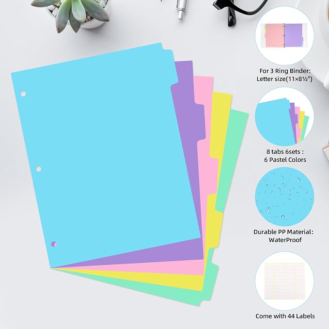 5 Tab Binder Dividers with Tabs, - Image 4