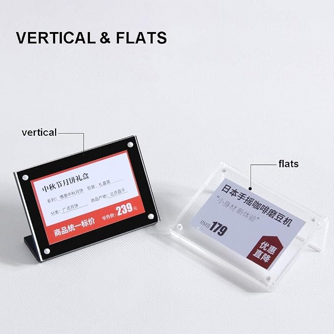 2 Pack Acrylic Label Holder Price Tag Displays Sign Holder Horizontal Slanted - Image 3