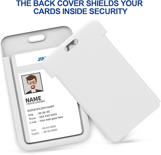 JINEASY ID 2 Pack White Hard Plastic ID Badge Holder Vertical Lanyard ID Card - Image 5