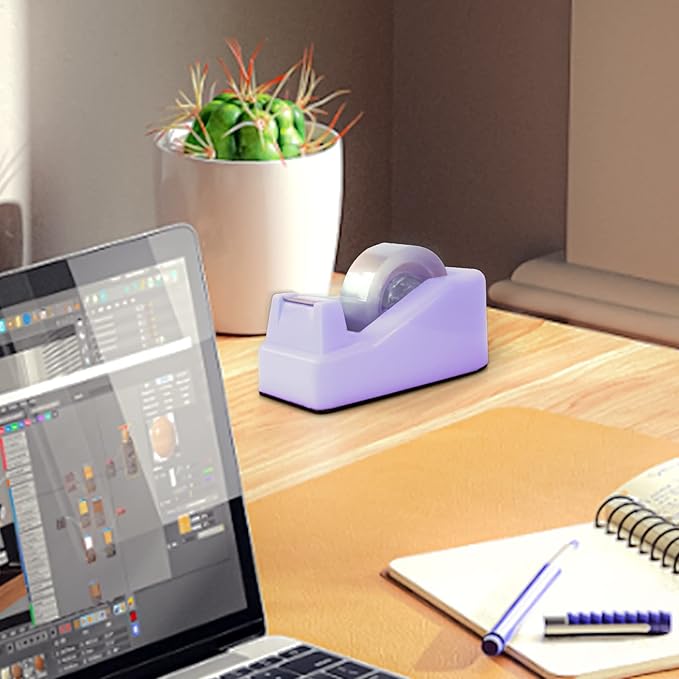 1Pcs Desktop Tape Dispenser Adhesive Roll Holder with Weighted Nonskid Base, Purple (Tape not Included)