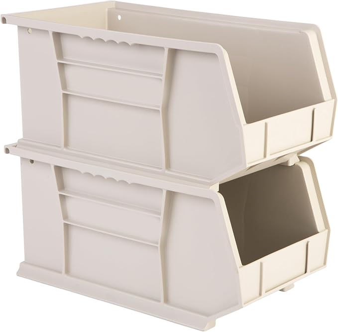 Hudson Exchange 15" x 8" x 7" (6 Pack) Plastic Stackable Storage Bin and Hanging Container, Stone-DeskLoop Office