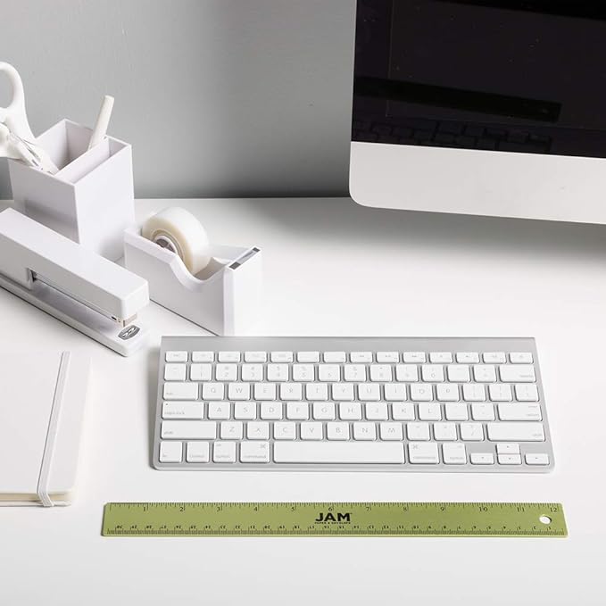 JAM PAPER Strong Aluminum Ruler - 12 Inch - Metal Ruler with Non-Skid Cork Backing - Lime Green - Sold Individually-DeskLoop Office