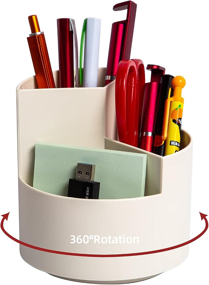 Desk Pencil Pen Holder, 3 Slots 360-Degree Spinning Organizers, Desktop Storage by EDENMS
