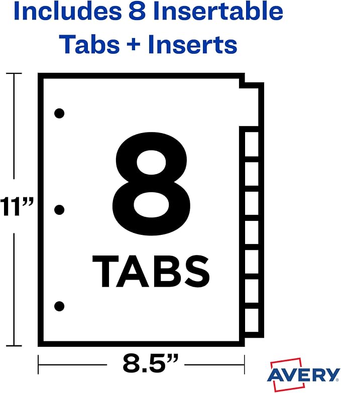 Avery Dividers for 3 Ring Binders, 8-Tab Plastic Binder Dividers Insertable Big - Image 8