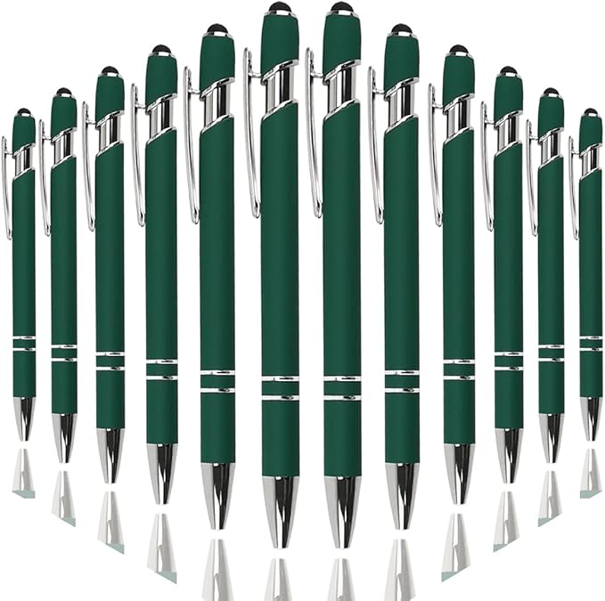 Ballpoint Pen with Stylus Tip, Soft Touch Click Metal Pen, 1.0mm Medium Point, Black Ink, 12 Count(Dark Green)-DeskLoop Office