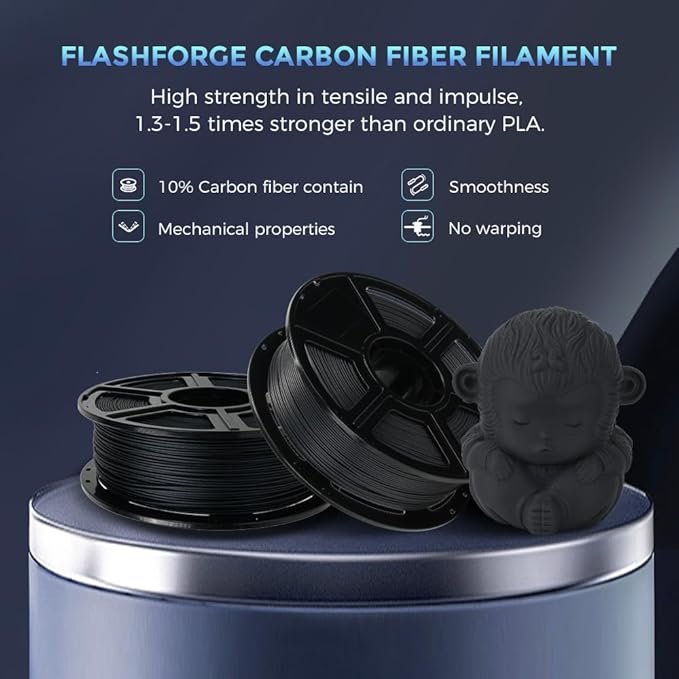 FLASHFORGE Carbon Fiber PLA Filament 1.75mm, Carbon Fiber Reinforced PLA 3D Printer Filament, 1KG Spool Dimensional Accuracy +/- 0.02mm, High Strength & High Abrasion-Resistance (Volcanic Rock Gray)-DeskLoop Office