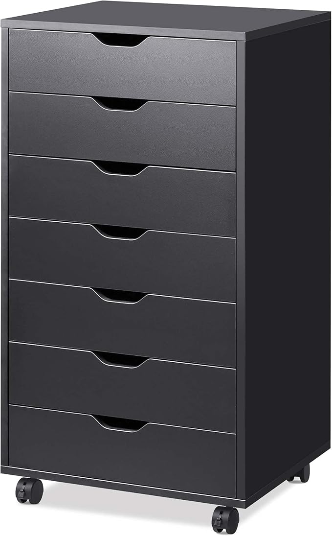 DEVAISE 7-Drawer Chest, Wood File Cabinet with Wheels, Black-DeskLoop Office