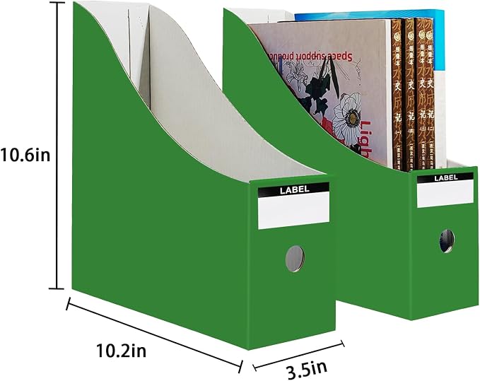 Limitliho 12 Pack Green Cardboard Magazine Holder, Sturdy Book Bins - Image 3