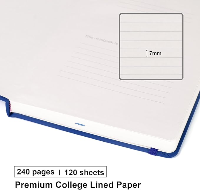 Comix Lined Journal Notebook for Women Men, Journaling Notebooks for Office School Home, 240 Pages, 5.5" x 8.3", College Ruled, A5, Hardcover, Navy Blue-DeskLoop Office