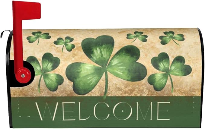 Shamrock Welcome St. Patrick's Day Mailbox Covers, 25.5 X 21 in Mail Box Covers by Yomane