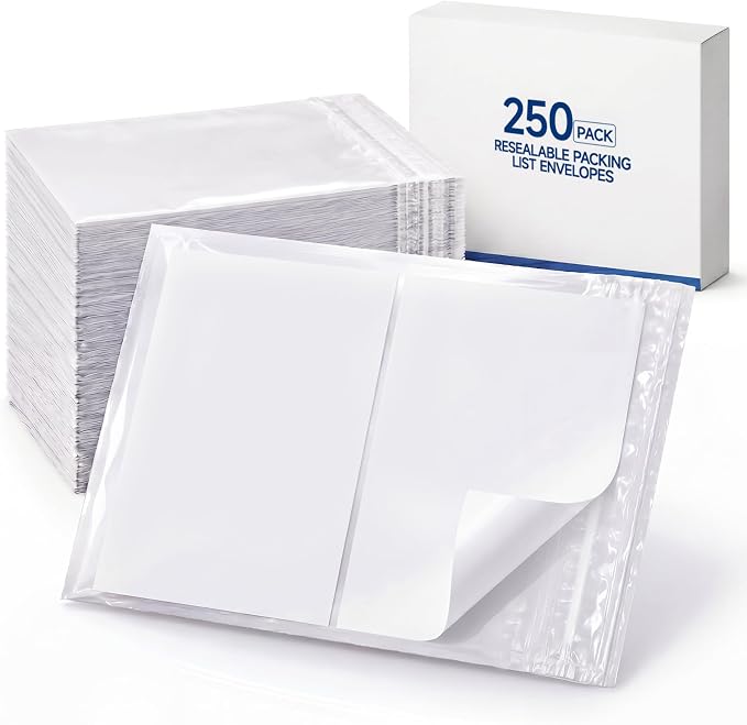 Glenmal 250 pcs 4.5" x 5.5" Resealable Packing List Envelopes Clear by Glenmal