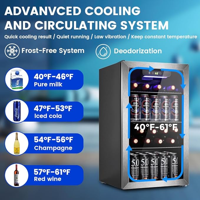 Mini Fridge 130 Can Beverage Refrigerator Cooler, 3.2 Cu.Ft Drink Fridge forSoda Wine Beer, Digital Temperature Control Cooler for Home, Dorm, Bar-DeskLoop Office