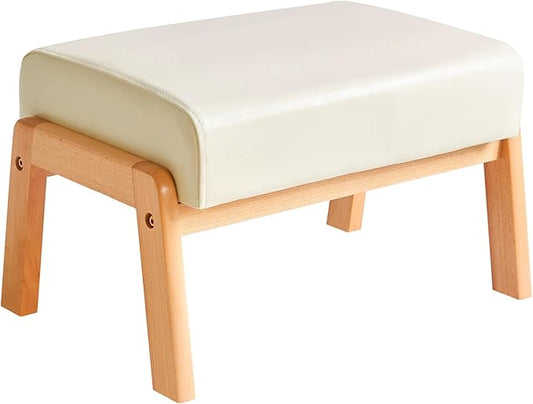 IBUYKE 10.2” H Small Foot Stool Ottoman, Rectangle PU Faux Leather Foot Rest with Padded Seat and Wood Legs, Modern Accent Ottoman Foot Rest for Living Room Bedroom Couch Office, White WBD013W-DeskLoop Office