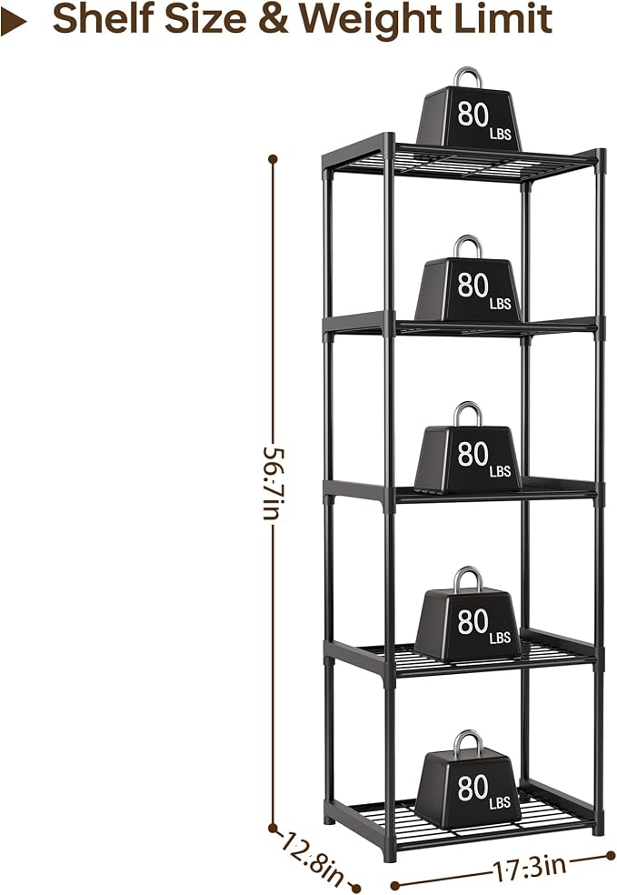 5-Tier Storage Shelves with Plastic Connectors – Metal Shelf Organizer - Image 3